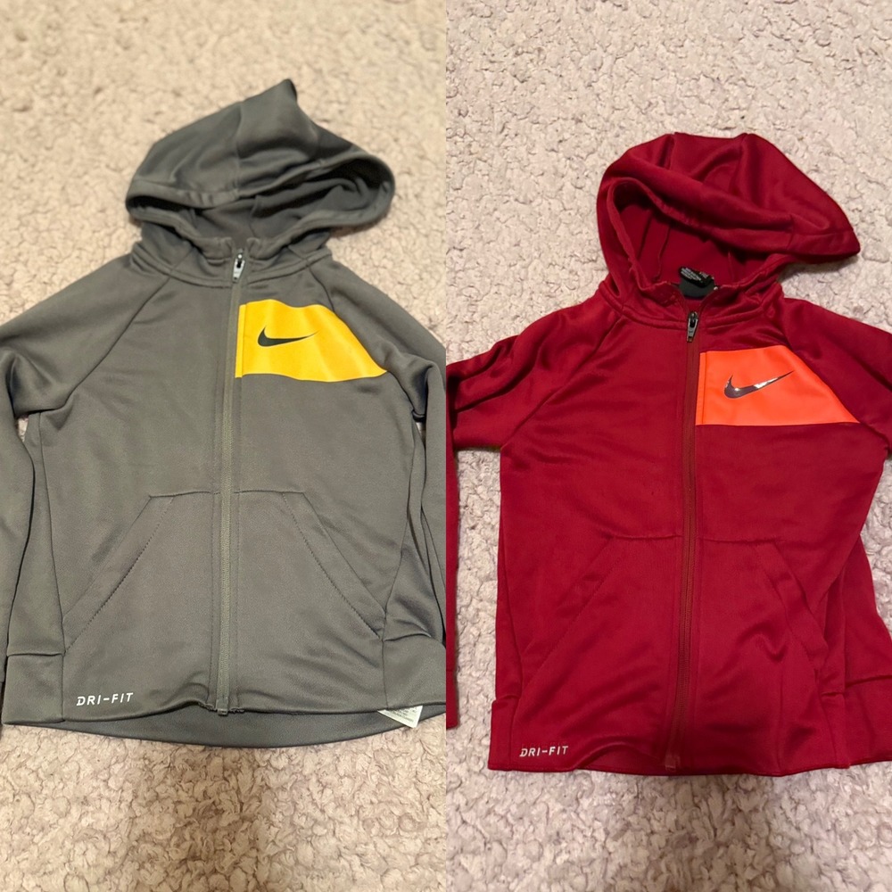 Bundle of 2 a Nike Kids Dri-FIT Zip Up Hoodie Bundle Grey Red Sz 6-7 Sweatshirts